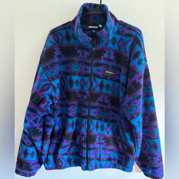 Vintage 90’s Dreimar Fleece Full-zip Jacket XL Southwestern Aztec Print - Picture 11 of 12